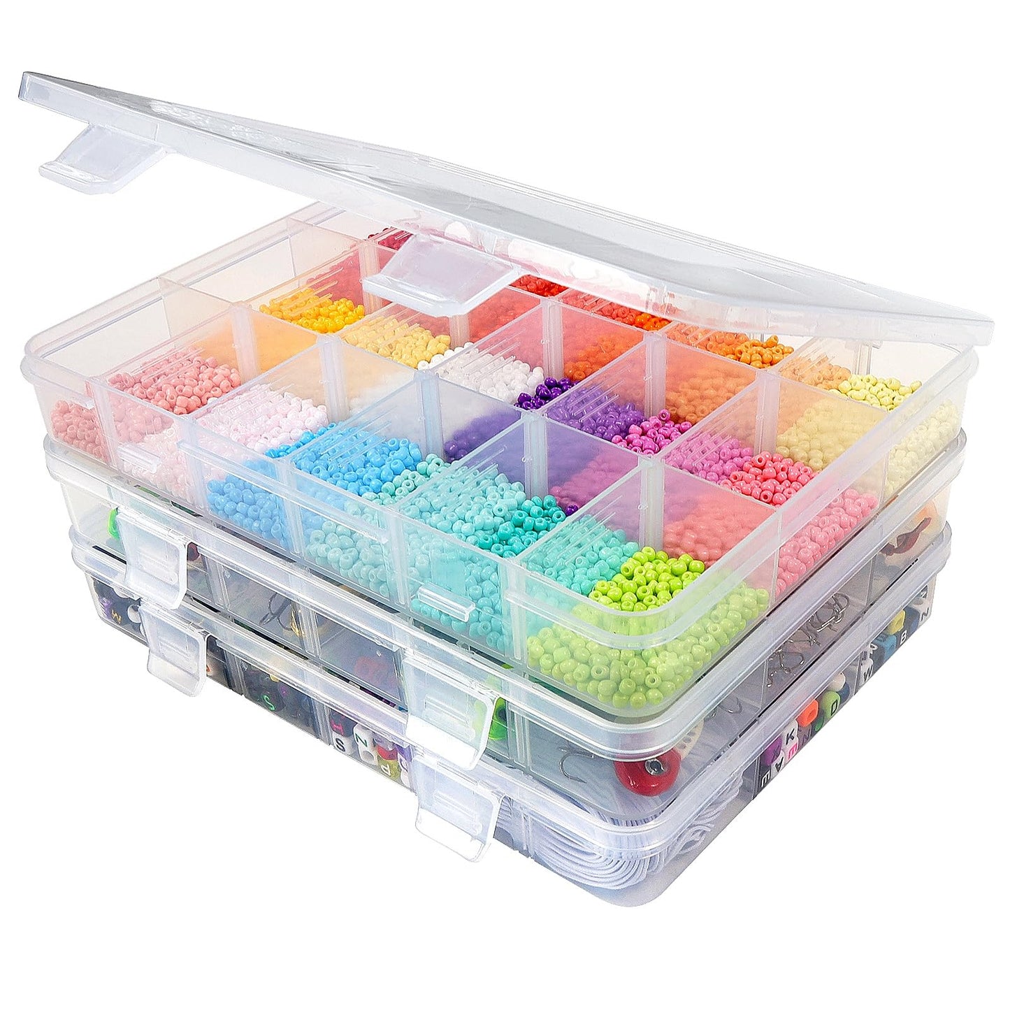 CGCG 3 Pack 7.9 x 5.8 inch Plastic Organizer Box with Adjustable Dividers 18 Grids Clear multi Compartment Storage Container Small Case for Beads Crafts Jewelry Fishing Tackles nail charm sticker