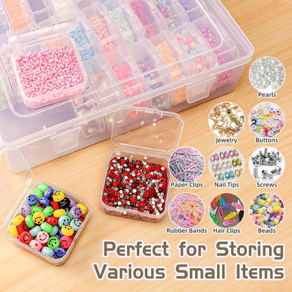 YUX-DTDSU 74 PCS Bead Organizer Box with Hinged Lid, Craft Storage Containers with 2Pcs Tweezers and Labels, Small Clear Plastic Diamond Painting Storage Case for Jewelry, Bracelet, Seed, DIY Crafts