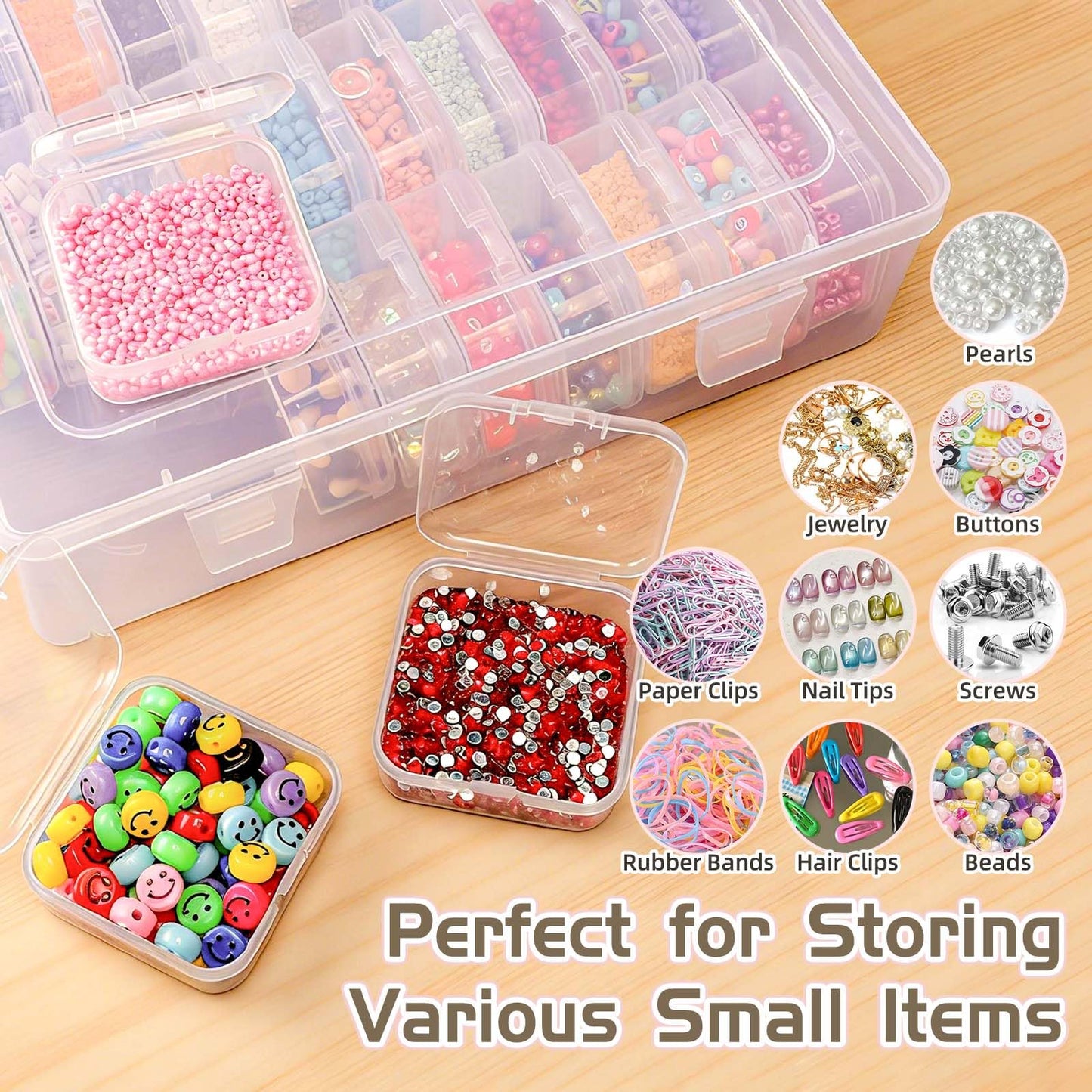 YUX-DTDSU 74 PCS Bead Organizer Box with Hinged Lid, Craft Storage Containers with 2Pcs Tweezers and Labels, Small Clear Plastic Diamond Painting Storage Case for Jewelry, Bracelet, Seed, DIY Crafts