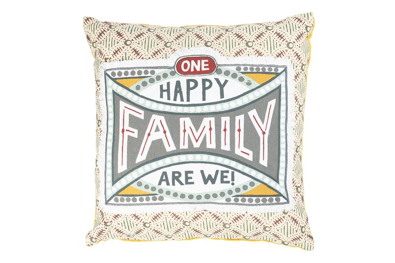 Creative Co-Op One Happy Family are We! Reversible Cotton Stamp Pillow with Solid Back (DF2555)
