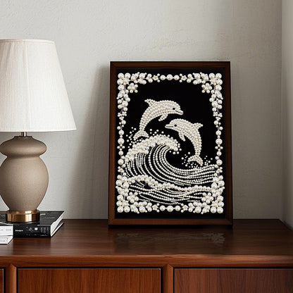 Stalente Pearl Diamond Painting Kits for Adults Dolphin, 5D Special Shape Diamond Art Kits for Beginners, Crystal Rhinestones Diamond Painting for Home Wall Decoration Gift 12×16inch, Animal