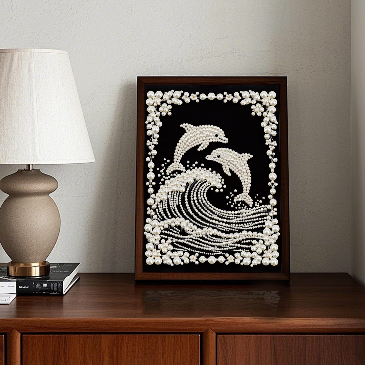 Stalente Pearl Diamond Painting Kits for Adults Dolphin, 5D Special Shape Diamond Art Kits for Beginners, Crystal Rhinestones Diamond Painting for Home Wall Decoration Gift 12×16inch, Animal