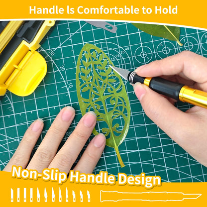 Multifunctional Precision Hobby Knife Set (14pcs) - Craft Knife, Exacto Knife Set for Artwork, Scrapbooking, Stenciling, Architecture Modeling, Woodworking & Leatherworking (Yellow)
