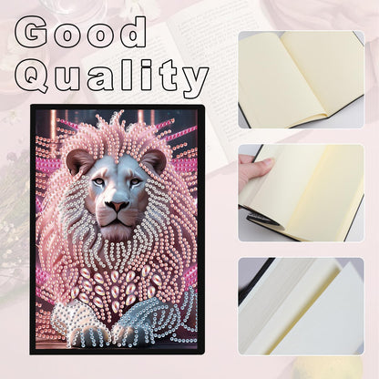 JZHYOAN DIY Diamond Painting Blank Notebook Kits Lion Special Shape Diamond Art Kits Dairy Travel Drawing Message Art Gifts Notepad A5 Hardcover Journal Note Book for Work Note Taking Adult