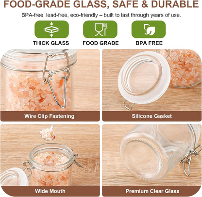 8 oz, Small Glass Jars with Lids Airtight Clamp Lid Glass Storage Jars, Thick Lead-Free Glass Containers for Pantry