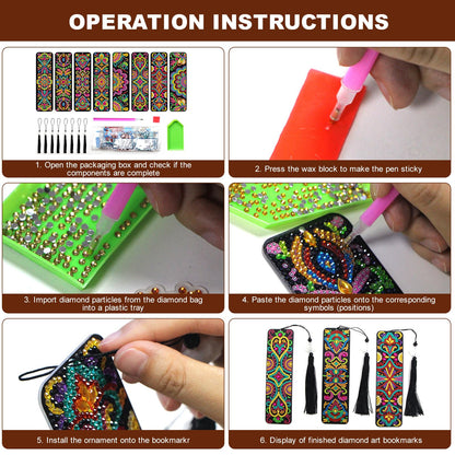 geesfayan 8 Pcs Diamond Art Bookmarks Kits for Adults with Tassel, 5D DIY Book Marks Dimond Art Paintings Gem Art,Diamond Painting Bookmarks for Book Lovers(Mandala)