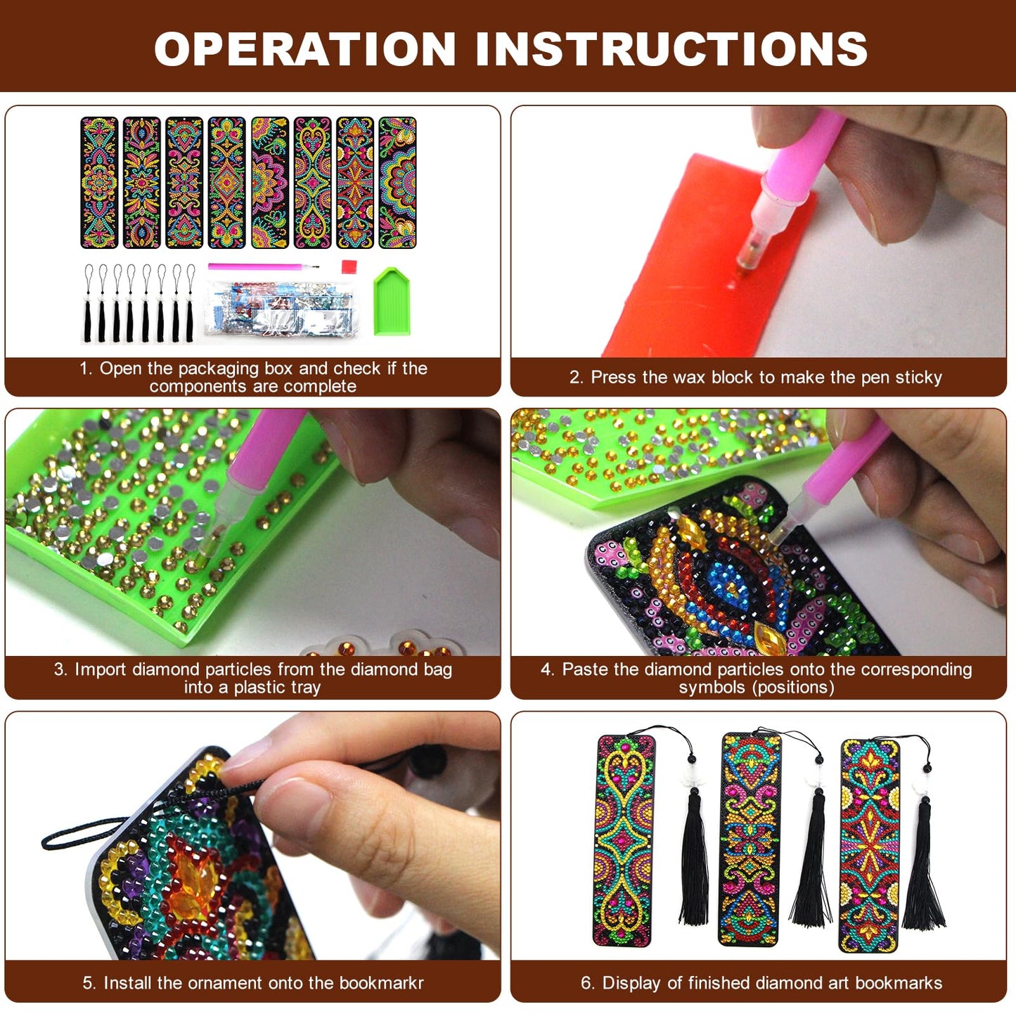 geesfayan 8 Pcs Diamond Art Bookmarks Kits for Adults with Tassel, 5D DIY Book Marks Dimond Art Paintings Gem Art,Diamond Painting Bookmarks for Book Lovers(Mandala)
