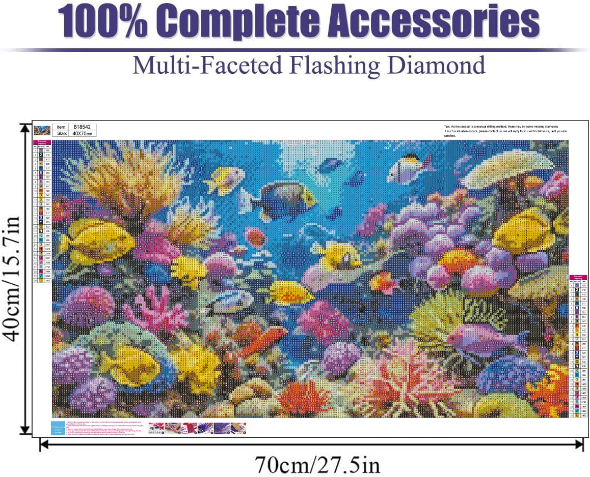 BOHADIY 5D Fish Diamond Art Kits for Adults, DIY Large Size Marine Life Diamond Painting Full Round Drill Crystal Art - Craft Cross Stitch Embroidery for Home Wall & Office Decor 27.5 X 15.7inch