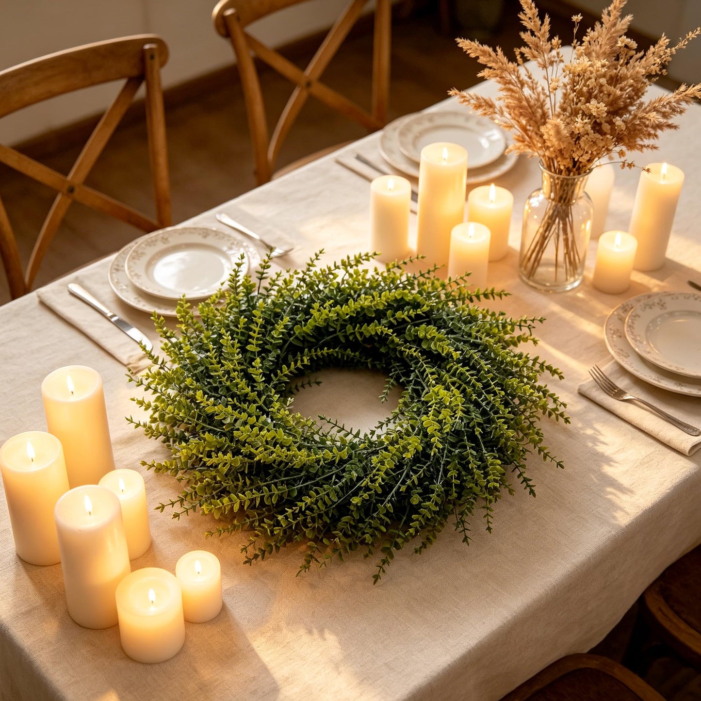 Halraino 26" Large Wreaths for Front Door, Artificial Greenery Eucalyptus Wreath for All Seasons, All-Weather Farmhouse Indoor/Outdoor Decor