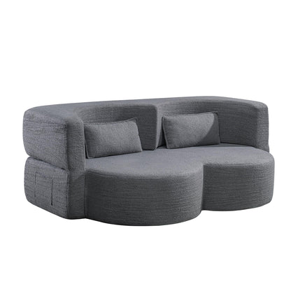 KEIKI 79" Convertible Floor Sofa Bed, Fold ‌Teddy Sleeper Cloud Couch with Storage & Deep Seat, Comfy Upholstery Curved Boneless Futon Couches, 2-in-1 Sofas for Living Room Bedroom, No Assembly, Grey