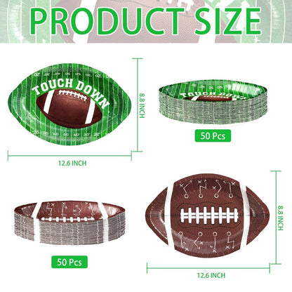 Grencian 100Pcs Football Party Plates 12.6" x 8.8" Heavy Duty Disposable Football Paper Plates for Gameday Sport Theme Tailgate Party Decorations