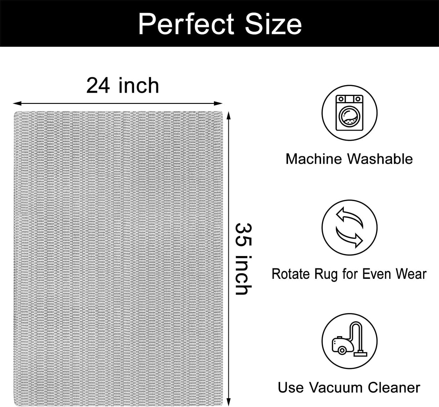 Small Door Mat Front Porch Rug, Washable 2'x3' White Gray Striped Cotton Rug for Bathroom Kitchen Laundry Room Indoor