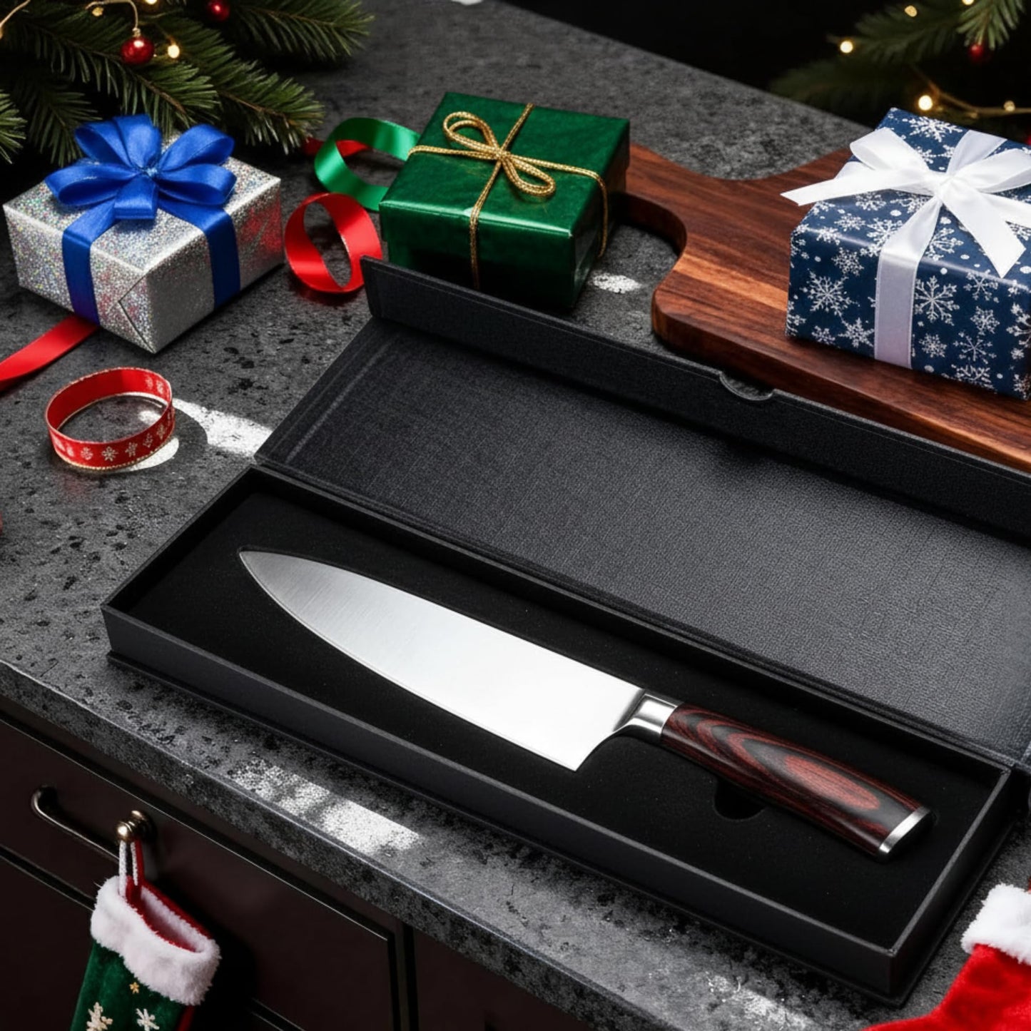 8 Inch Japanese Chef Knife, High Carbon Stainless Steel Kitchen Knife with Ergonomic Pakka Wood Handle, Ultra Sharp Gyuto Cooking Knife with Gift Box for Home & Professional Chefs