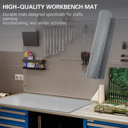 47.2'' x 15.7'' Work Bench Mat, Scratch-Resistant Non-Slip Steel Plate Texture PVC Pad for Protecting Workbench, Table, Tool Station, Gray Workbench Mat for Woodworking Painting DIY Crafting