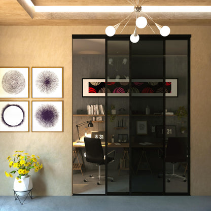 Doors55 Glass Room Divider and Sliding Glass Closet Doors - Lite Smoked Frosted Partition Wall - Wardrobe Closet Sliding Doors Lite Smoked Glass 48x96 inches
