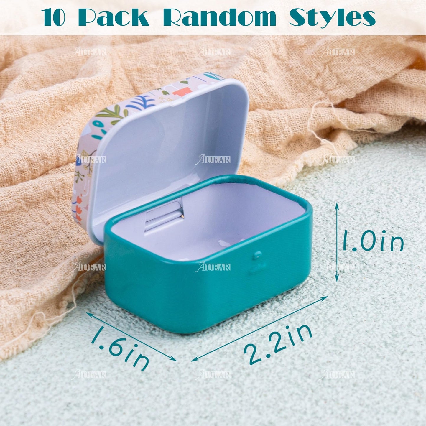 AUEAR, 10 Pack Vintage Flower Print Mini Tin Coin Box Rectangular Storage Boxes with Lid Tiny Trinket Case for Jewelry