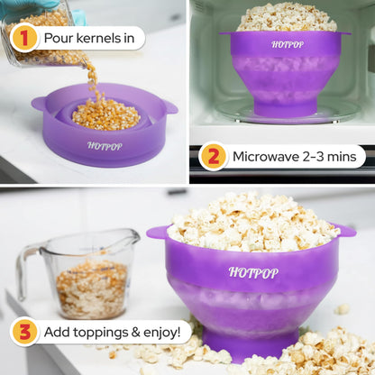 The Orginal HotPop Silicone Popcorn Maker - Microwave Popcorn Popper with Handles - Collapsible Bowl, Heat-Resistant, Easy to Clean, Ideal for Family Movie Nights, 15-Cup Capacity - Red