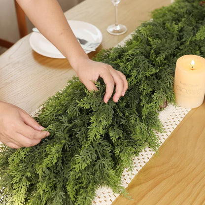 Soft Textured Christmas Cedar Garland -9ft Artificial Garlands Faux Cedar Fake Pine Needles Garland for Fireplace,Table,Window,Stairs,Mantle,Holiday Indoor Outdoor Xmas Decor(1PCS)