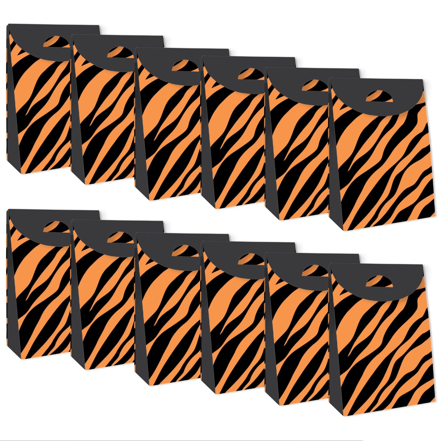 Big Dot of Happiness Tiger Print - Jungle Gift Favor Bags - Party Goodie Boxes - Set of 12