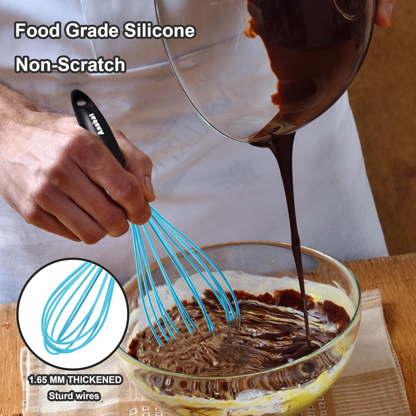 Anaeat Silicone Balloon Whisk - Perfect for Non-Stick Cookware, Heat Resistant Kitchen Whisks for Cooking and Baking
