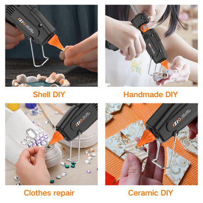 IZIO Professional Hot Glue Gun Kit-100W Fast Heat, 21 Glue Sticks(7/16"), Detachable Anti-Scald Nozzle & Durable Pouch | Heavy lightweight for diy projects, home repairs,ergonomic grip,Black gluegun