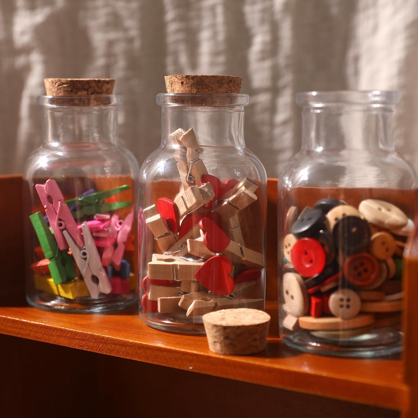 Magic Season Decorative Glass Bottles with Cork Stoppers (5 fl oz. Wide Mouth Round Bottles/Set of 6)
