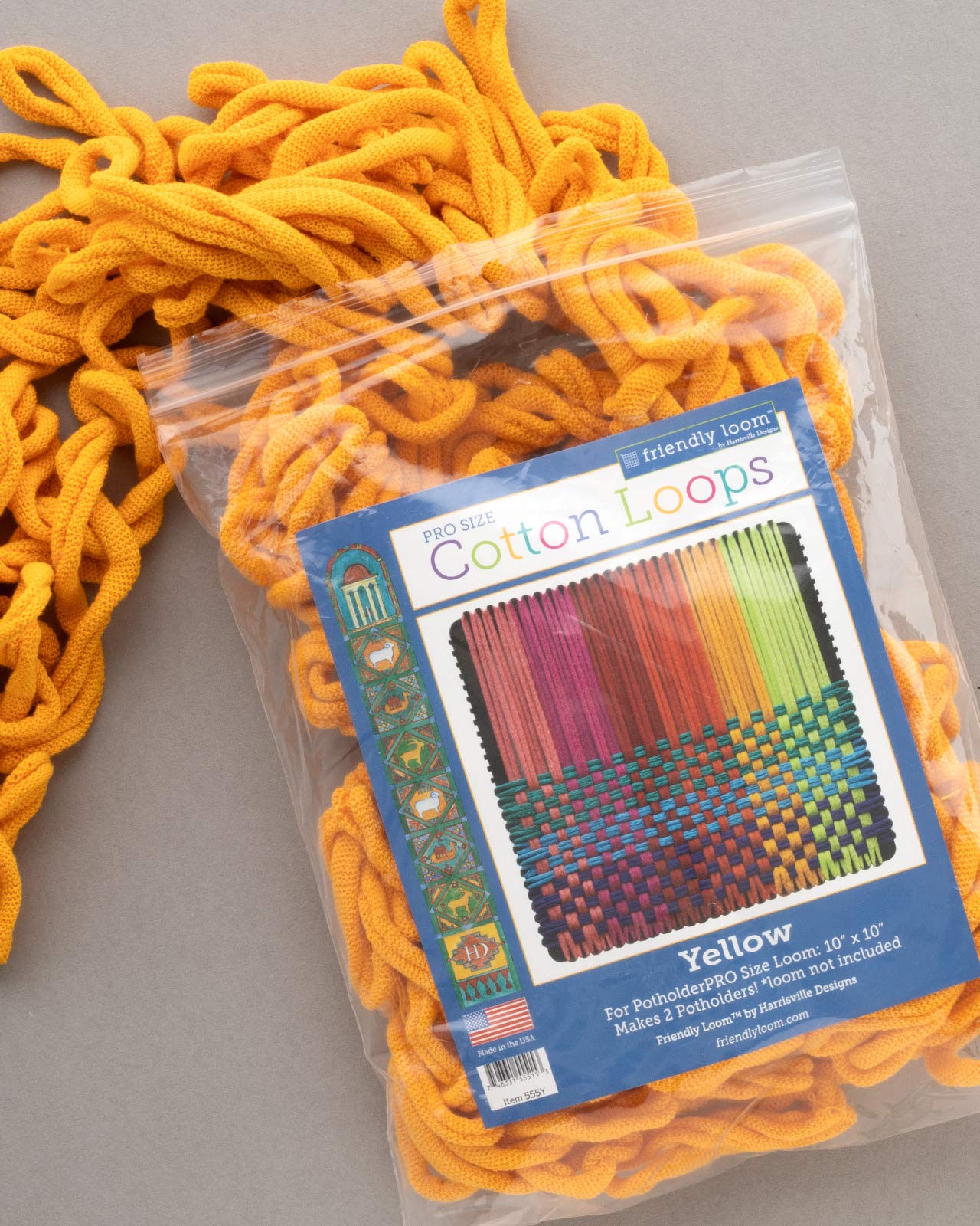 Harrisville Designs Friendly Loom | 10” PRO-Sized Yellow Potholder Weaving Loops | Craft 2 Cotton Potholders