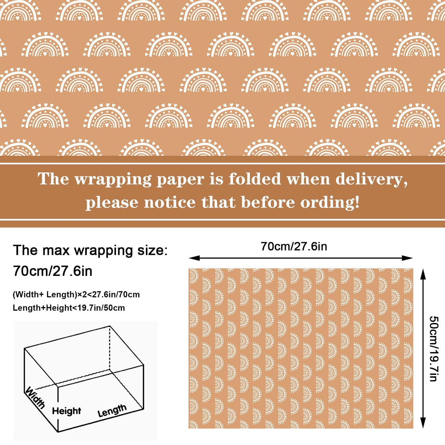 Whaline 12Pcs Modern Boho Wrapping Paper Boho Daisy Flower Rainbow Sun Gift Wrap Bulk Art Paper Folded Flat for Baby Shower Birthday Wedding DIY Crafts Gift Packing, 19.7 x 27.6 Inch