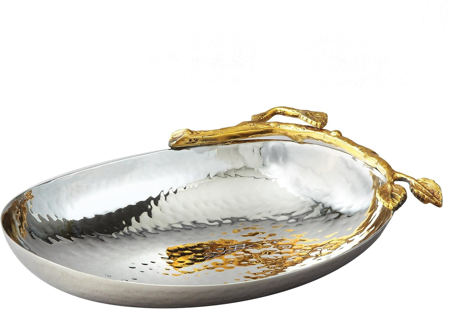 Golden Vine Hammered Stainless Steel Nut Bowl/Dish, Silver/Gold, 6.25" x 4.25"