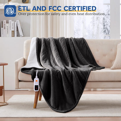 Sealy Electric Blanket Throw Size 50"*60",Super Cozy Flannel to Sherpa Reversible Heated Blanket Throw with 6 Heating Levels & 2-10 Hours Auto Off Overheating Protection Machine Washable,Beige
