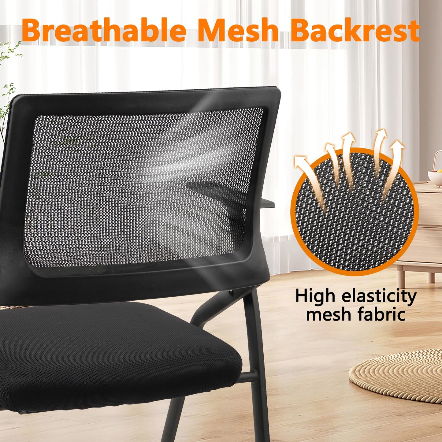 CLATINA Stackable & Foldable Office Chairs with Ergonomic Lumbar Support and Thickened Seat Cushion, Folding Mesh Fabric Reception Guest Chair for School Church Conference Waiting Room Black (8 pk)