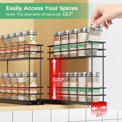 Pull Out Spice Rack Organizer for Cabinet, Slide Out Spice Racks, Easy to Install, 2.1''Wx10.35''Dx8.26''H, 3 Drawers 2 Tiers(Black)