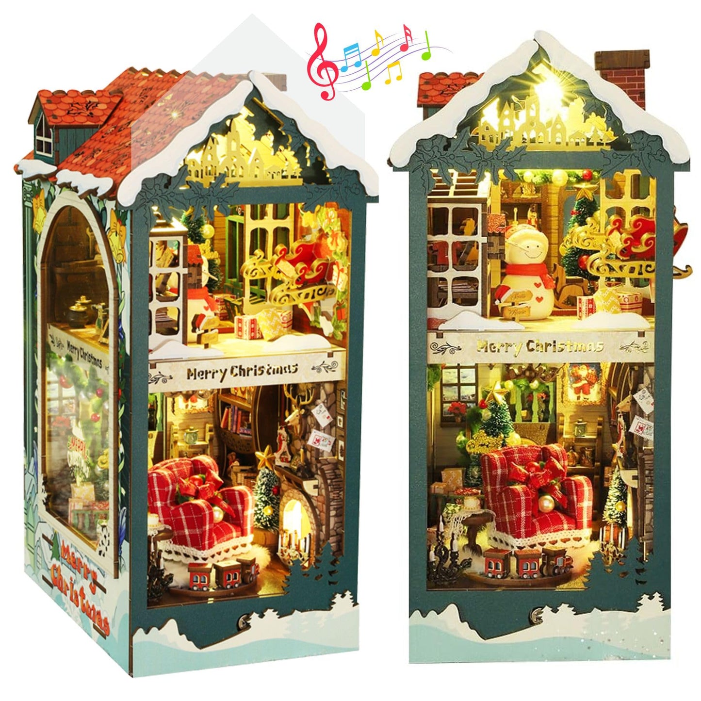 fifijoy Christmas Book Nook Kit - DIY Miniature House Dollhouse Kit for Adults and Teens, Booknook Bookshelf Insert Christmas Decorations, Gifts for Family and Friends (Merry Christmas)