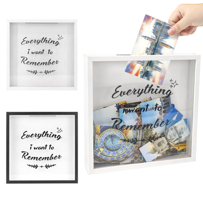 FramePro 12"x12" Travel Shadow Box with Slot – Adventure Archive Memory Box for Tickets, Souvenirs & Photos | Wall-Mountable Keepsake Display Case with Real Glass & Wood Frame (White)