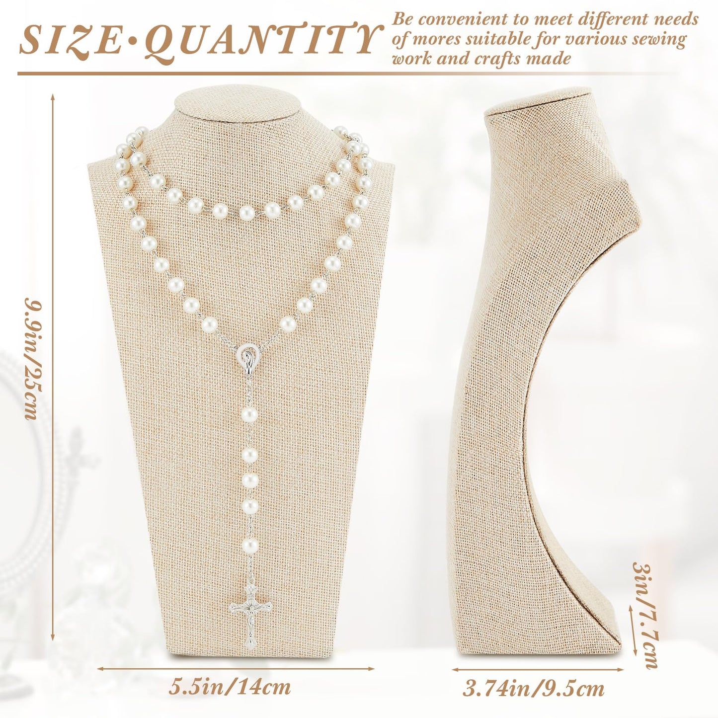 Kigley 3 Pcs Linen Jewelry Display Bust Necklace Display Stand Necklace Mannequin Holder for Jewelry Selling Trade Shows (Beige,9.8 x 3.0 x 5.7 Inches)