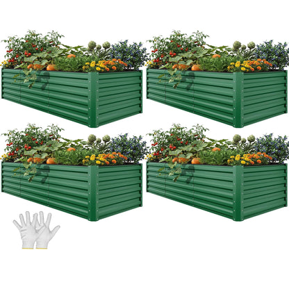 YITAHOME 4pcs 8x4x2 ft Galvanized Raised Garden Bed Kit, Large Metal Planter Box with Gloves, Safety Rubber & Support Rod, Outdoor Flower Bed for Plants Vegetables, Green