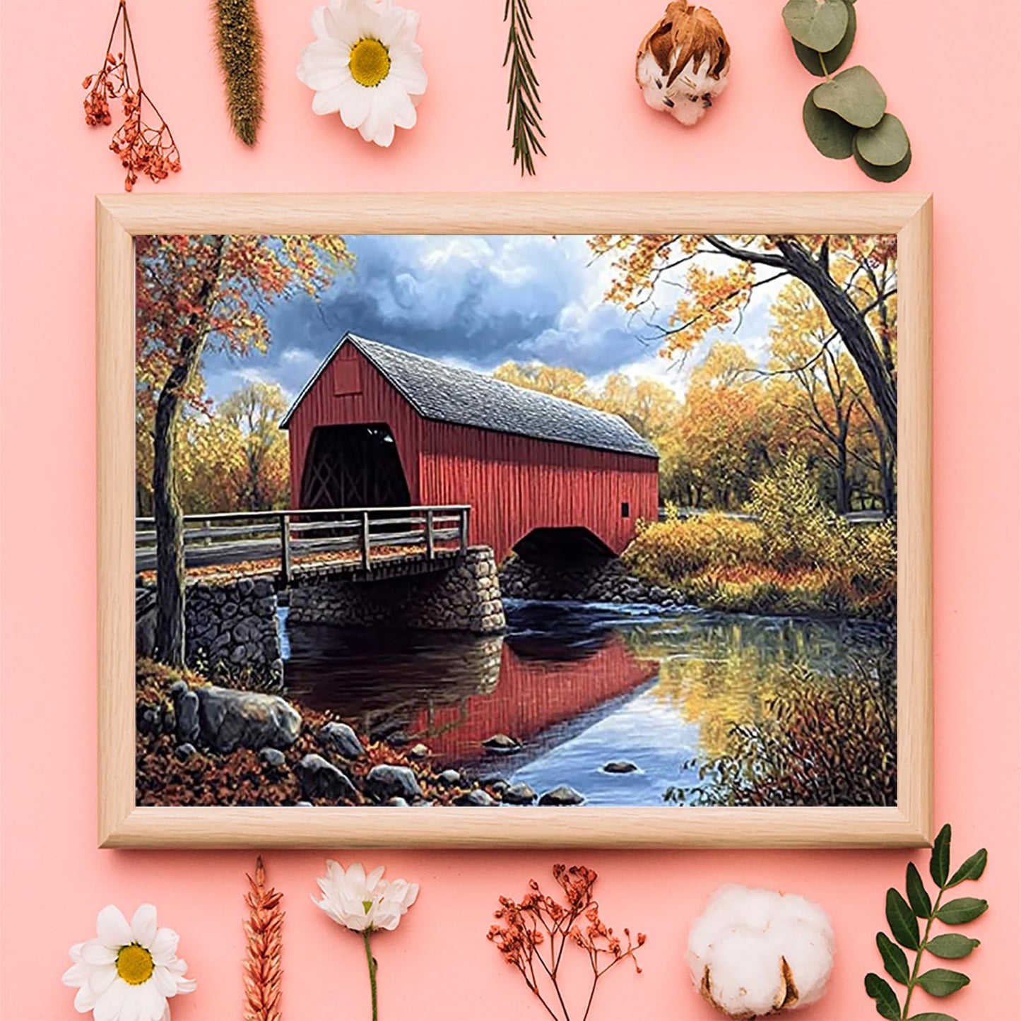 KAYEIUU 5D Landscape Historic Campbells Covered Bridge Diamond Art Full Drill Diamond Painting Kits for Adults Beginners DIY Art Crafts for Relaxation and Home Wall Decor 12x16 Inch