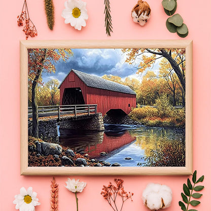 KAYEIUU 5D Landscape Historic Campbells Covered Bridge Diamond Art Full Drill Diamond Painting Kits for Adults Beginners DIY Art Crafts for Relaxation and Home Wall Decor 12x16 Inch