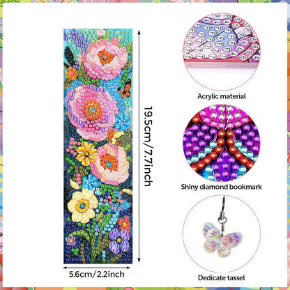 Puraikcmi 6 PCS 5D DIY Diamond Art Bookmarks,Butterflies and Flowers Diamond Painting Bookmarks Kits with Tassels Acrylic, Rhinestone Crafts Decoration Gift Set for Book Lovers Beginners & Adults