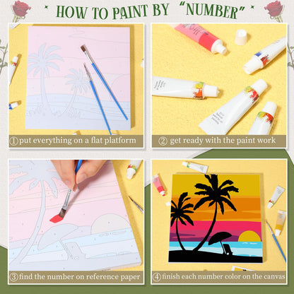 Nezyo 12 Sets Paint by Numbers Kit with Frame for Adult Beginners, Paint by Number DIY Acrylic Painting Canvas for Painting Party, Classroom Activity Birthday Gift, 8 x 8 Inch