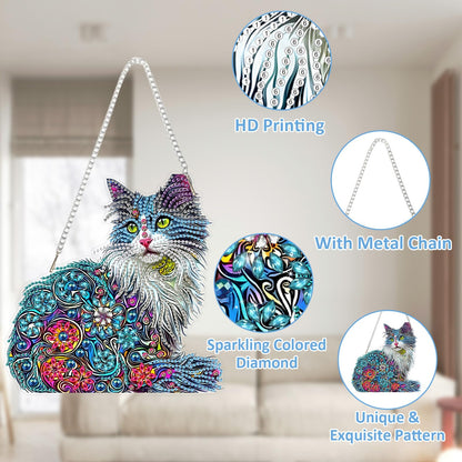 SENQAO Cat Hanging Diamond Art Painting Kits for Adults Beginners, 5D Special Shape Diamond Art Kits, Cat Crystal Rhinestones Diamond Gem Art Painting for Home Garden Wall Decor