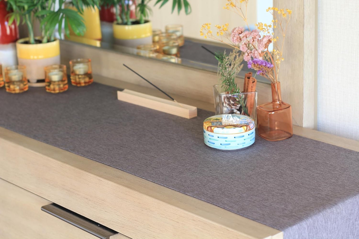 Akutana 90 inch, Grey Table Runner Outdoor Dresser Scarf, Waterproof Gray Coffee Table Runner, Long Dining Table