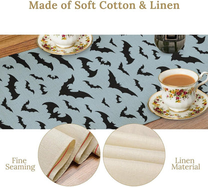 Nitmbi 13x36inch Halloween Table Runner,Silhouette Black Bats Pattern Retro Table Runner for Coffee Table Dining Room