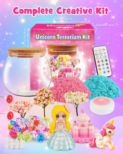 D-FantiX Princess Light Up Terrarium Kit for Kids, Unicorn Toys for Girls Age 4-6-8-10, Led Night Light Birthday Gifts for Girls 4 5 6 7 8-12 Year Old, DIY Arts and Crafts, Easter Basket Stuffers