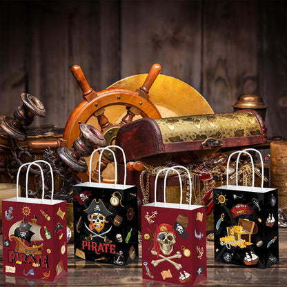 Qpout 16 Pack Pirate Gift Bags, Party Favor Bag Small, Goodie Treat Candy Bags, Pirates Booty Snack Bag, Boys Birthday Baby Shower Halloween Goody Bag