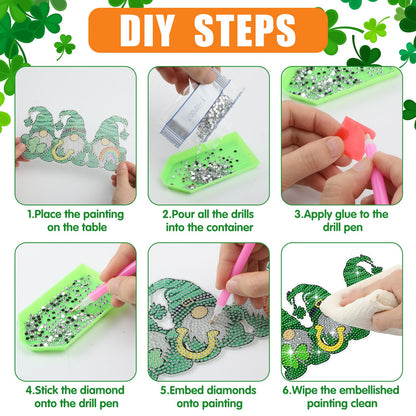 Burbell 3Pcs St. Patrick's Day Diamond Painting Kit Patrick's Green Lucky Shamrock Gnome Truck Diamond Art Kits Hanging Sign 5d DIY Irish Rhinestone Art Painting for Wall Windows Door