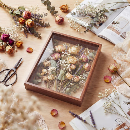 Wenqik 4 Pack 8 x 10 Shadow Box Frame Transparent Shadowbox Display Case Wood Deep Picture Frame with Soft Felt Back for Photos Dried Flowers Memorabilia Handicrafts Keepsake(Walnut)