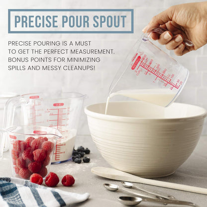 Chef Pomodoro 3-Piece Liquid Measuring Cups Set - Includes 1, 2, and 4 Cup, BPA-Free Plastic, Stackable Nesting