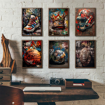 6 Pack ball games Diamond Art Kits for Adults, 5D DIY graffiti style Diamond Painting Kits for Beginner, Diamond Dots Full Drill Crafts for Gem Art for Adults Home Wall Decor for Boys Girls 12x16 inch