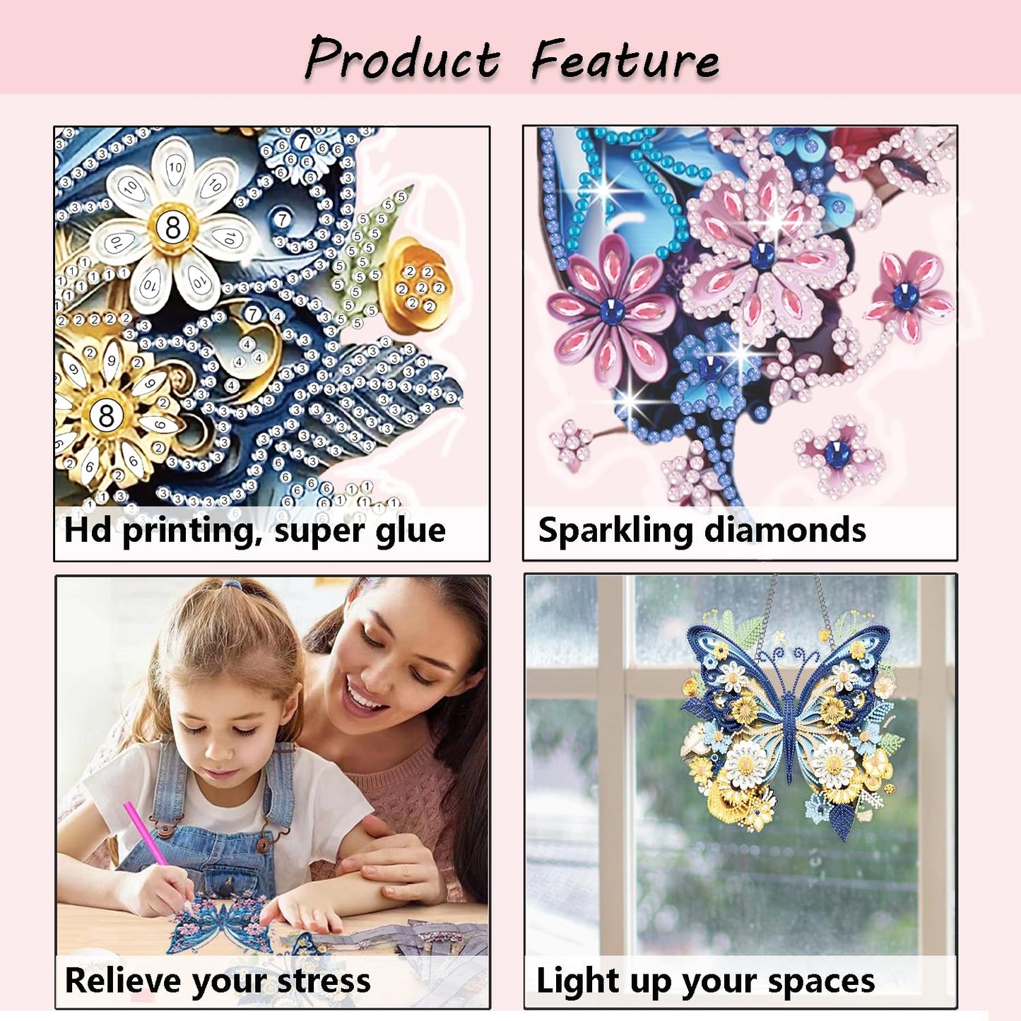 Muzagroo Art 5D Diamond Art Kits for Adults, Butterflies Diamond Hanging Ornament Kits for Windows, DIY Special Shaped Diamond Dot Kits, Crystal Window Hanging Pendant Ornament 2PCS(Butterflies)